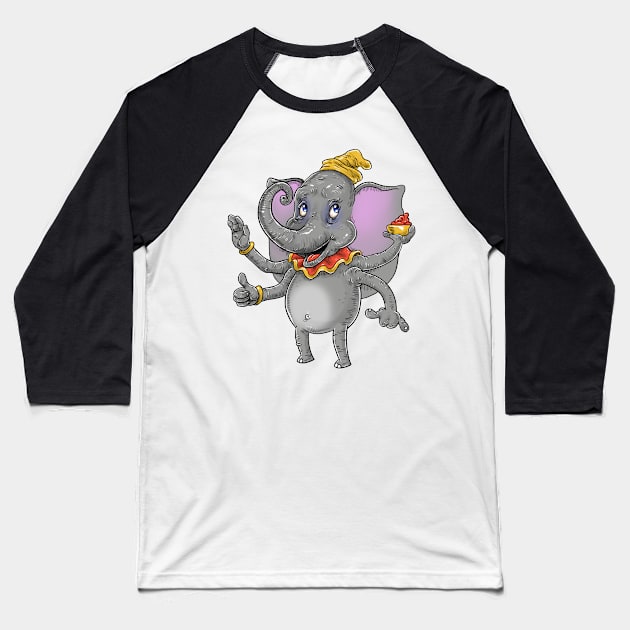 Dumbo Ganesha Baseball T-Shirt by idrawcartoons